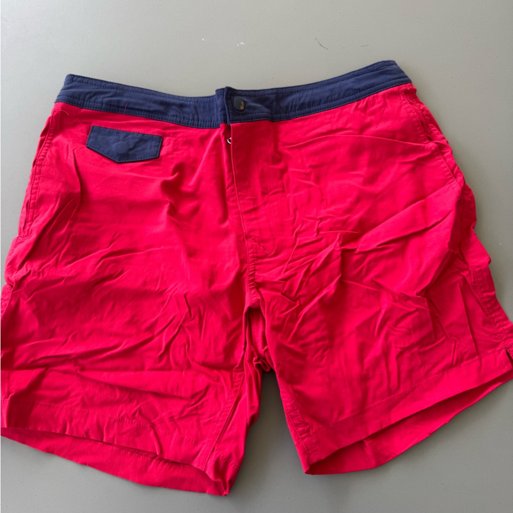 J. Crew Red Hybrid Shorts with Navy Details